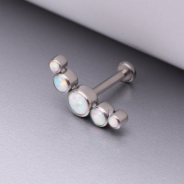 Detail View 1 of Implant Grade Titanium Journey Fire Opal Curve Top Internally Threaded Flat Back Stud Labret-White Opal